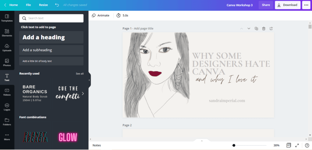 Canva screenshot for Canva blog