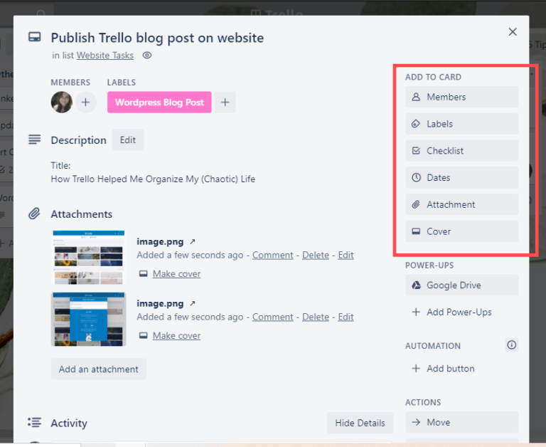 Trello card descriptions