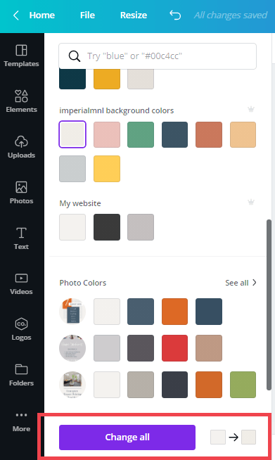Change all in Canva