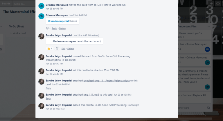 Keeping track of progress on Trello